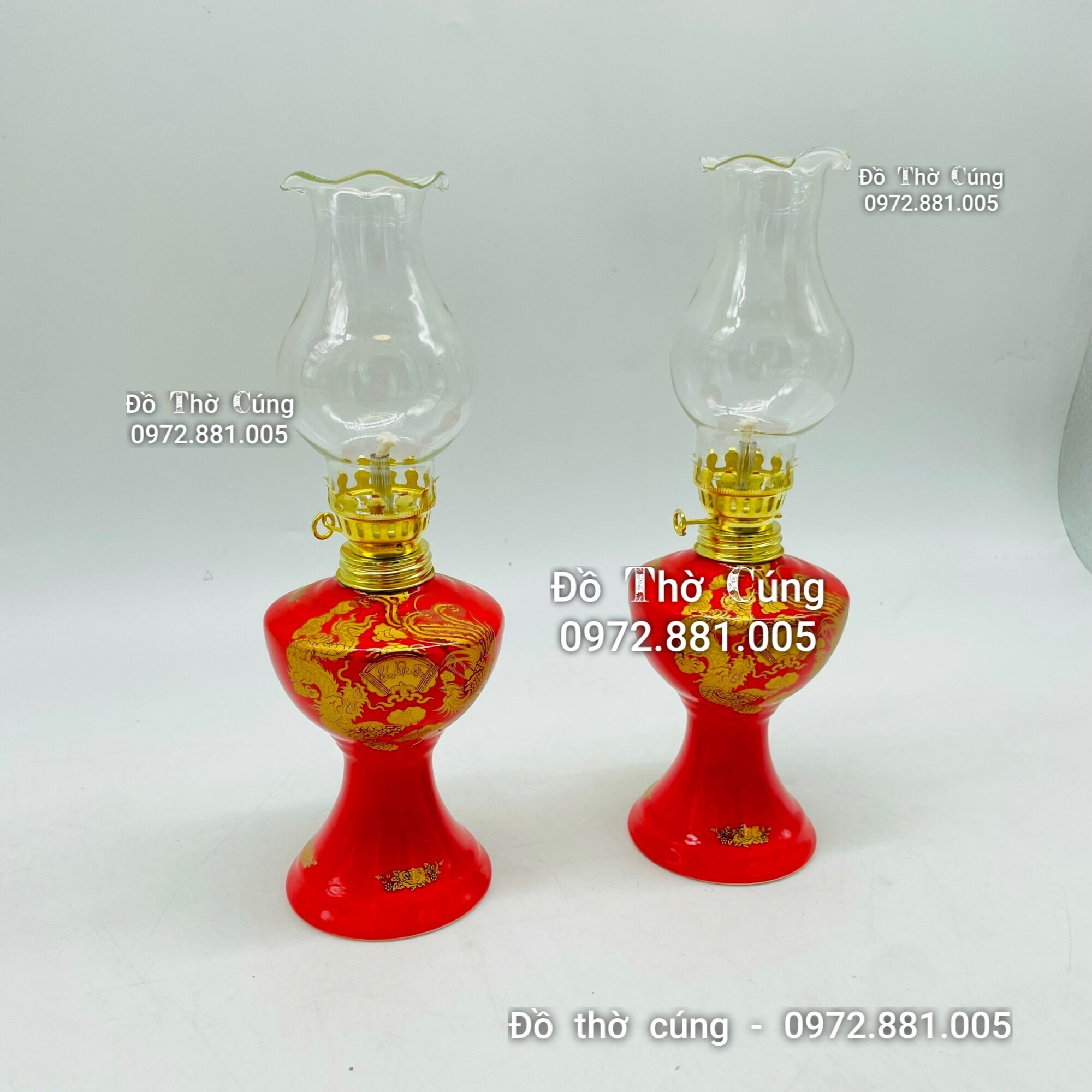 Đèn dầu sứ , đèn thờ sứ Màu Đỏ