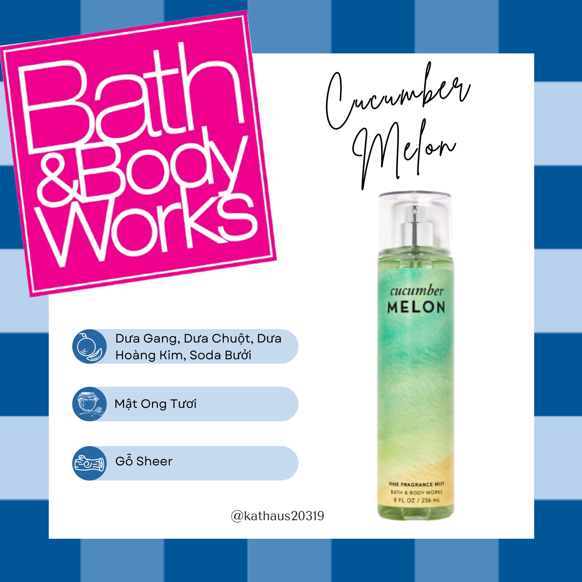 Xịt toàn thân hương nước hoa cucumber melon bath & body works