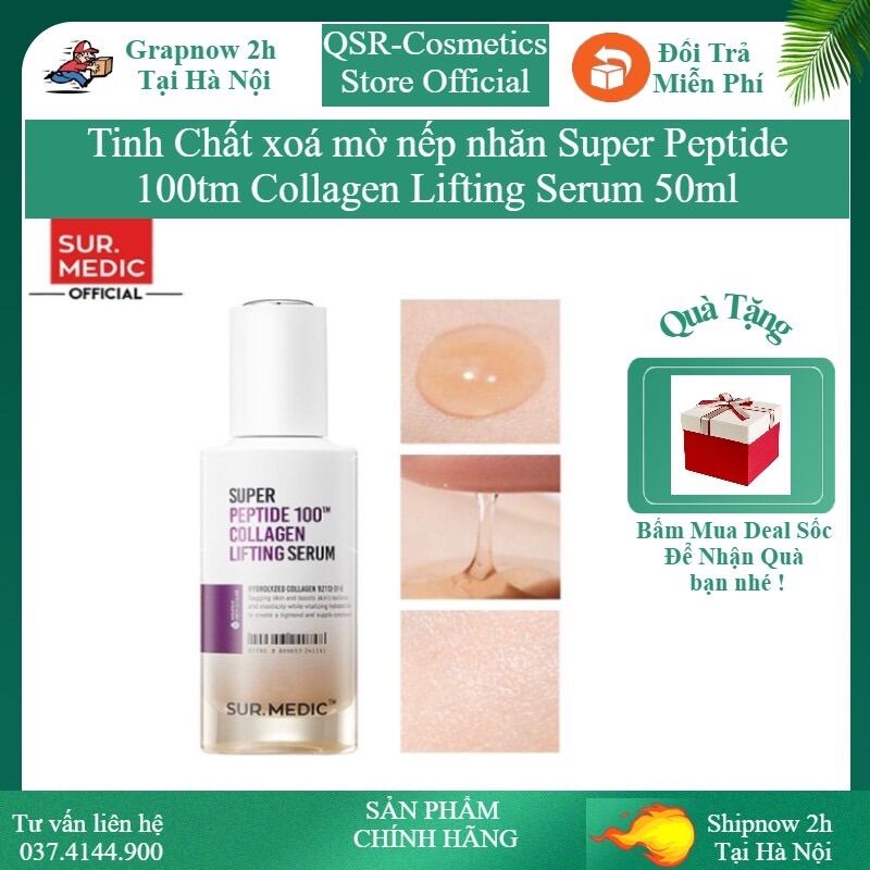 Tinh Chất Trẻ Hóa Da Surmedic Xoá Mờ Nếp Nhăn Super Peptide 100Tm Collagen Lifting Serum Sur.medic+ 50Ml