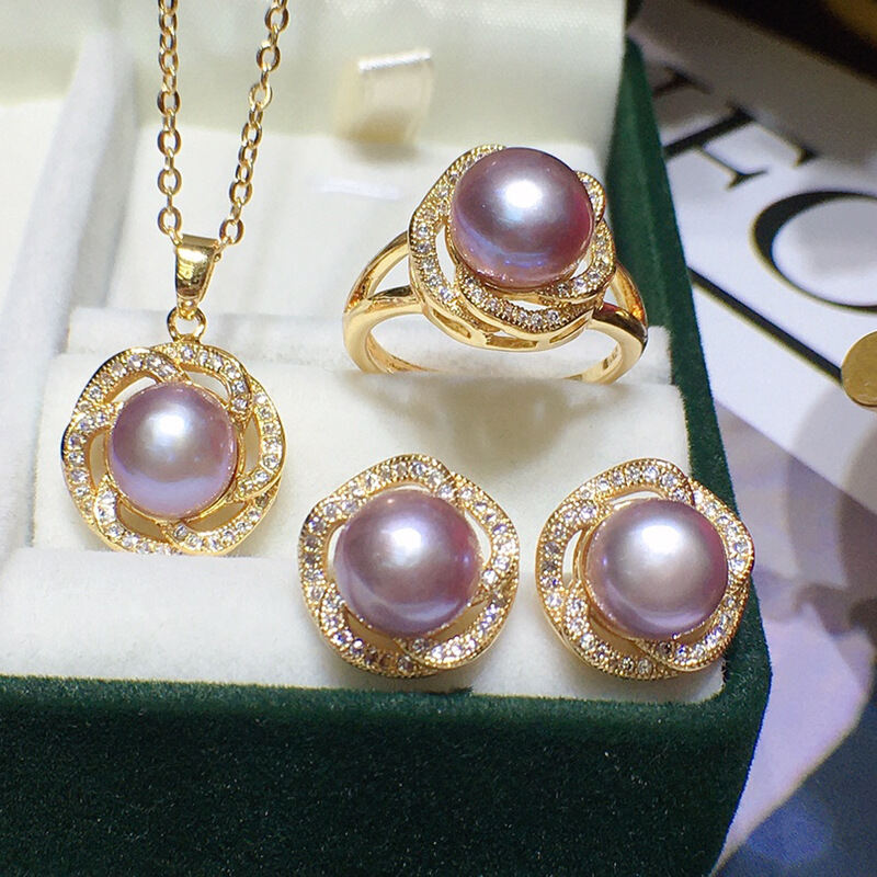 Bộ Trang Sức Ngọc Trai Tự Nhiên Phong Cách Ngọt Ngào Cho Phụ Nữ Bộ Ba Món Gồm Vòng Cổ, Khuyên Tai, Nhẫn Quà Tặng Cho Bạn Gái, Mẹ