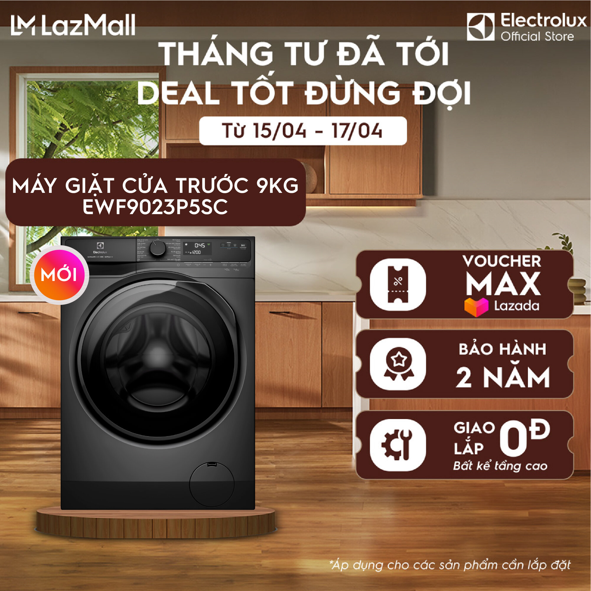 [MỚI] Máy giặt cửa ngang Electrolux 9kg UltimateCare 500 EWF9023P5SC Inverter - Free Giao lắp