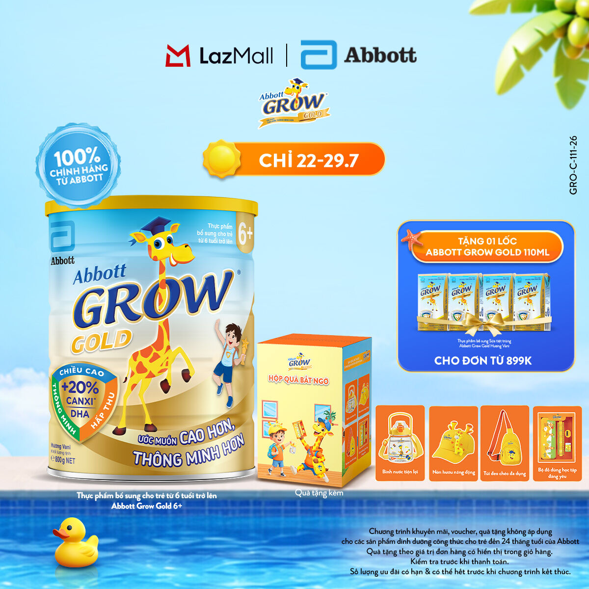 Lon sữa bột Abbott Grow Gold 6+ 800g tặng 1 Hộp quà bất ngờ