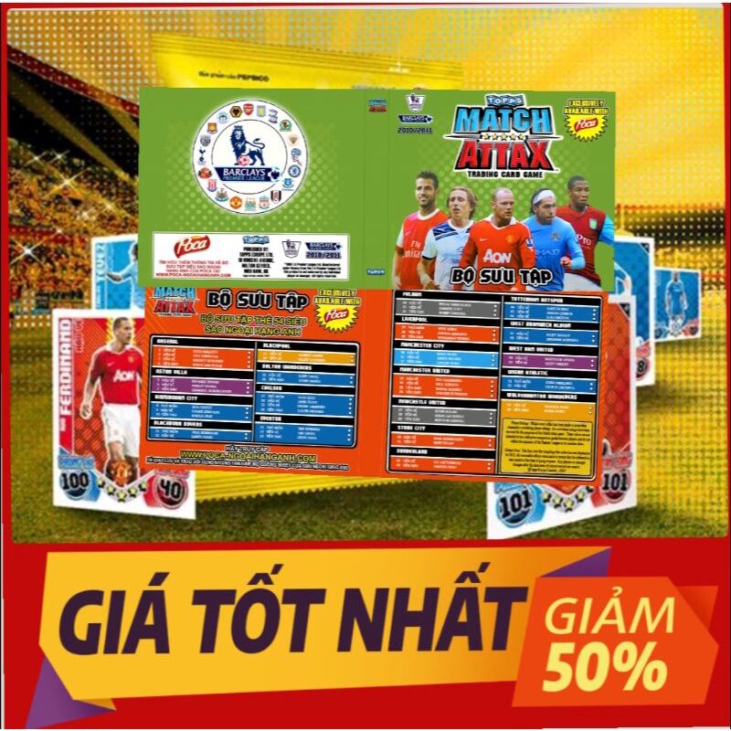 Bìa Album Thẻ cầu thủ bóng đá Match Attax size POCA 2010/2011 ( 10/11 ). [ ALBUM IN CUSTOM]