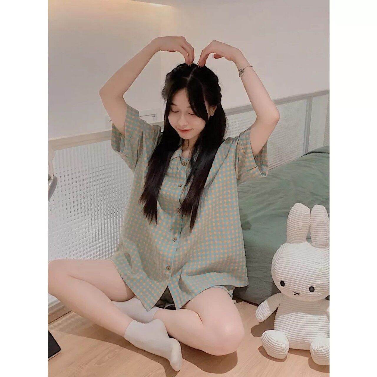 Sét bộ đùi Pyjama kẻ xốp .