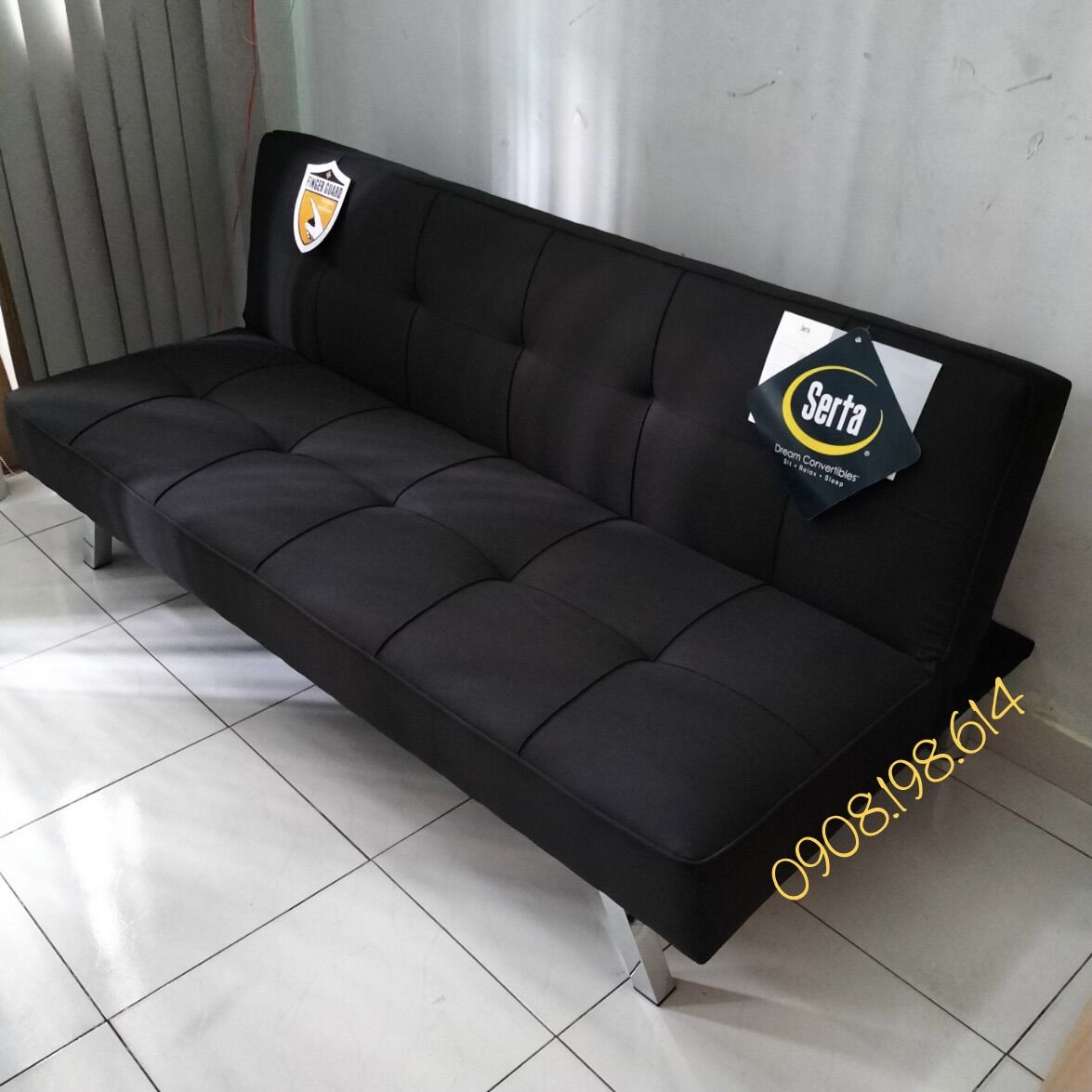 Ghế Salon phòng khách giá rẻ - Sofa Giường gấp đa năng chân kim loại dài 1m7 - Sofa Bed bọc vải bố màu đen