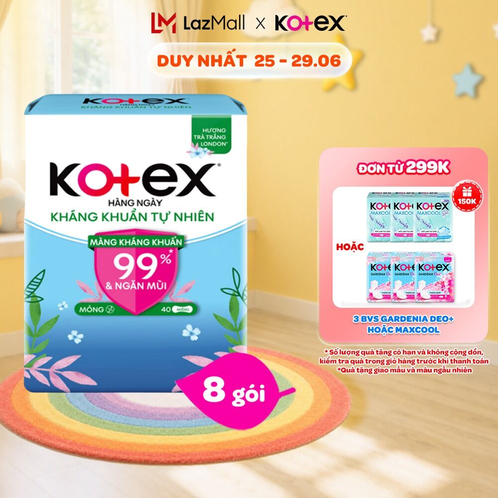 Combo 8 BVS Kotex Hàng Ngày Kháng Khuẩn Tự Nhiên 40M