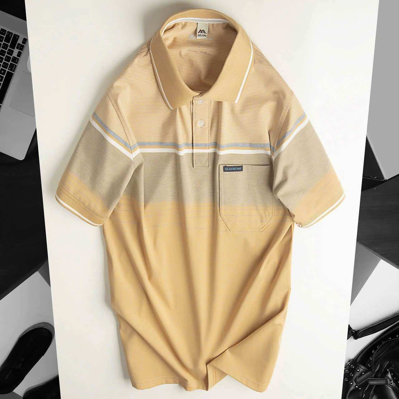Middle-Aged Men's Short-Sleeved Polo Shirt Big Size 3XL 100kg Striped Cotton Fabric with Wide Collar, T-Shirt for Older Men - 2