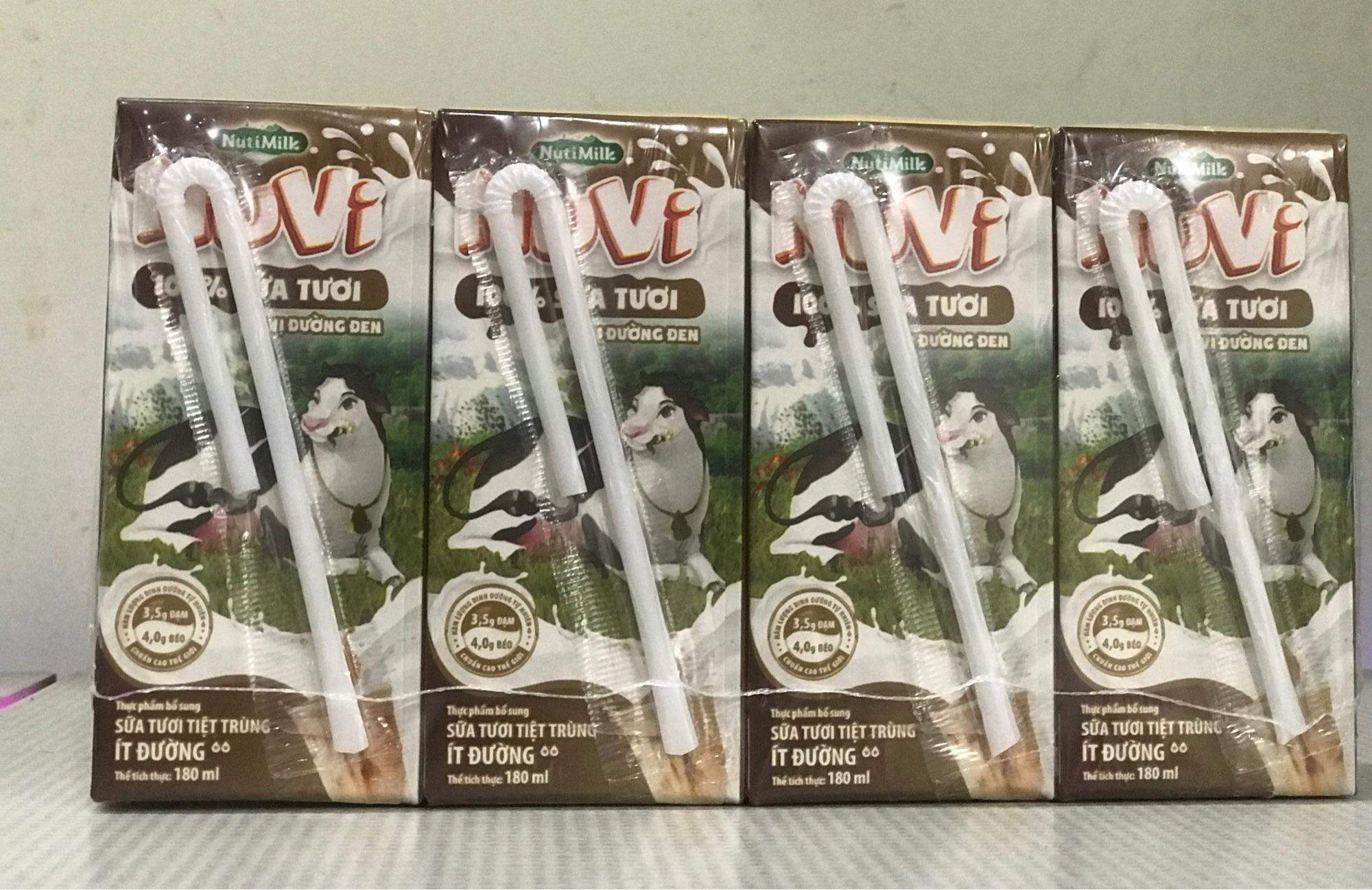 1 Lốc Sữa Nuvi Ít Đường Đường Đen /4 hộp *180ml