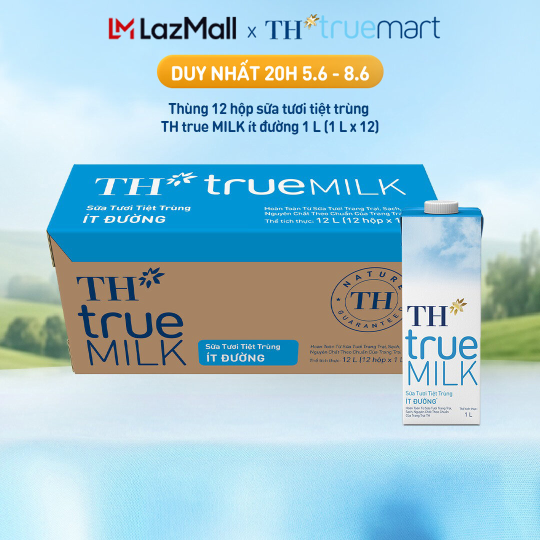 Thùng 12 hộp sữa tươi tiệt trùng TH true MILK ít đường 1 L (1 L x 12)