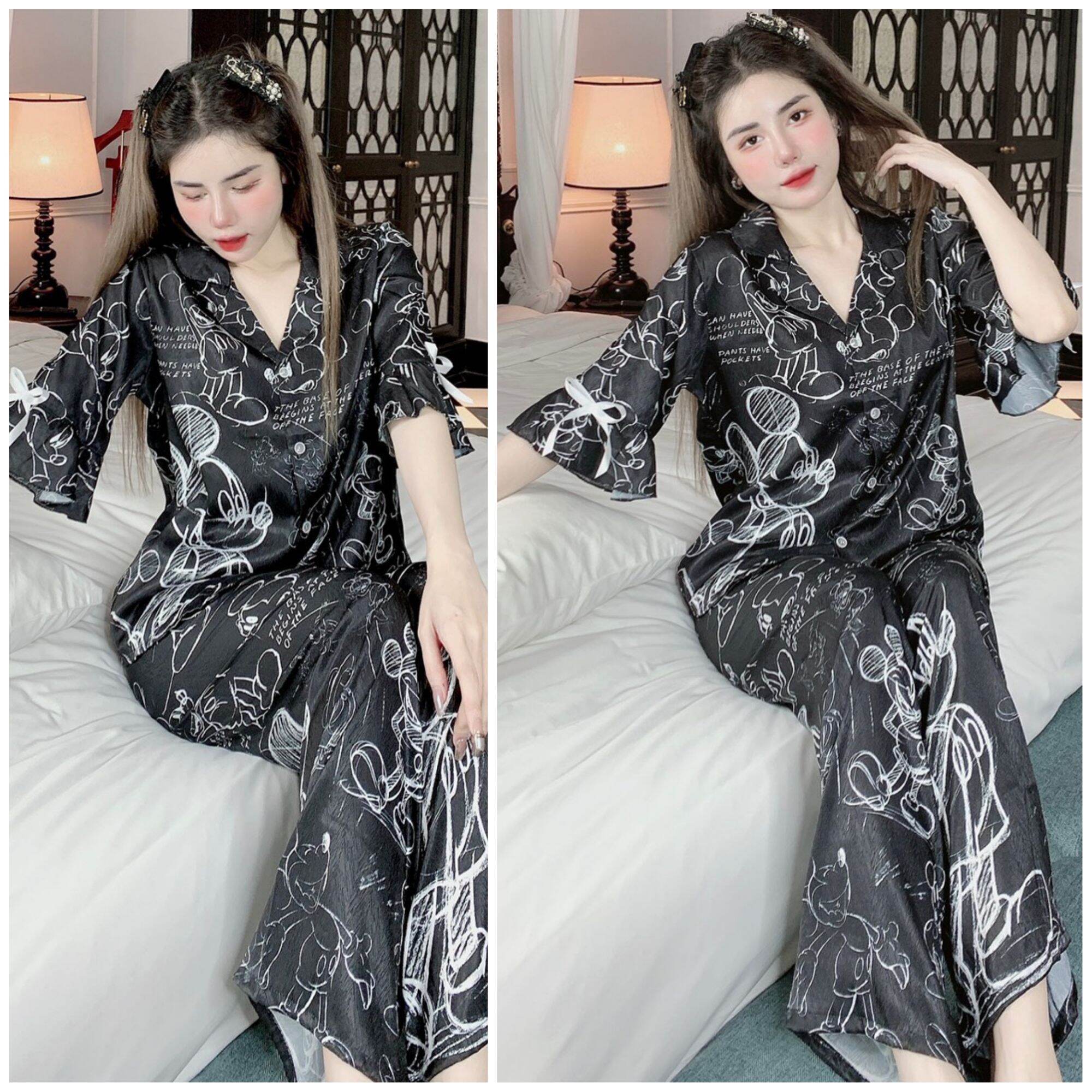 Đồ bộ nữ mặc nhà Lụa mềm mát Cao Cấp - Đồ bộ pyjama nữ mặc nhà