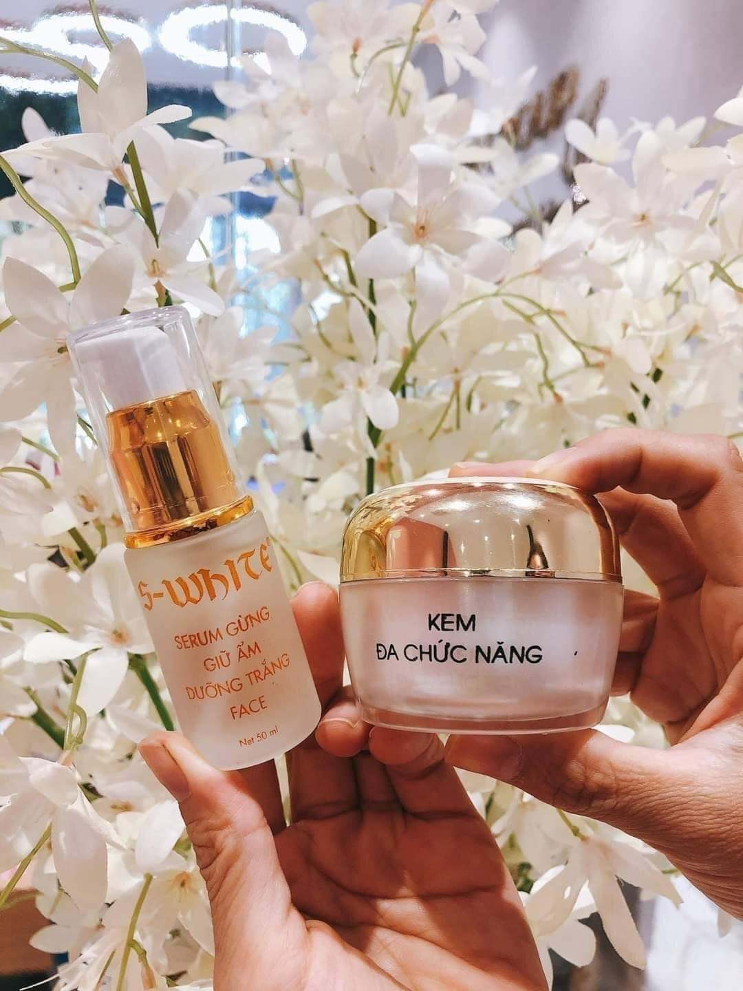 Combo serum gừng+ kem đa chức năng swhite “giữ ẩm , dưỡng trắng da,se khít lỗ chân lông .giúp da trắng hồng đều màu...”tặng kèm dưỡng mi cao cấp