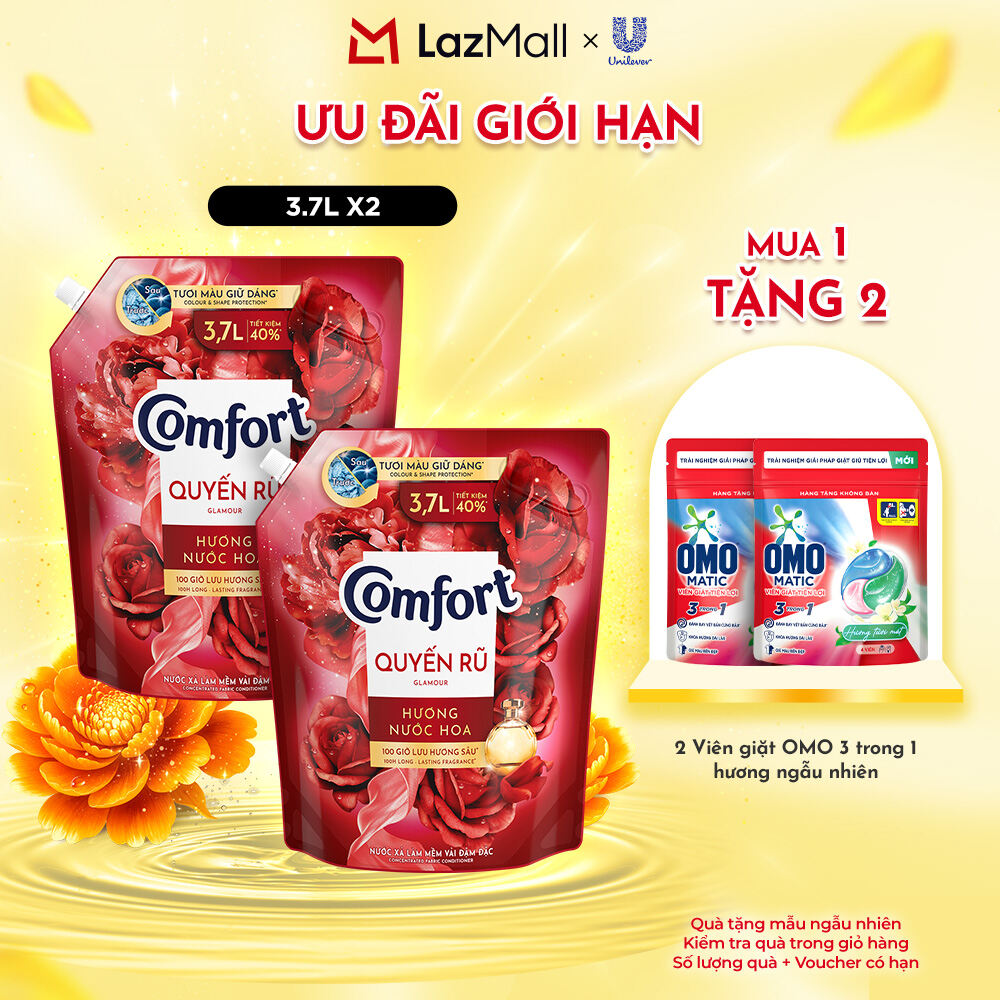 Combo 2 Túi Nước Xả Vải Comfort Đậm Đặc Hương Nước Hoa Thiên Nhiên Quyến Rũ 3.7/3.8L
