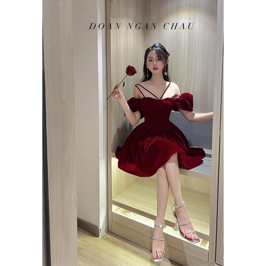 Đầm bigsize 2s trễ vai nhung mặc 2 kiểu