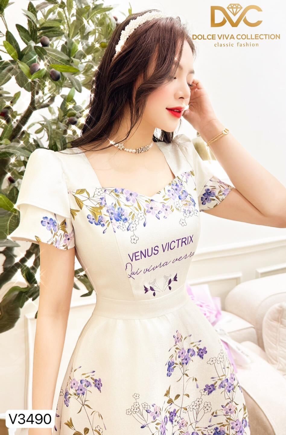 Váy xoè hoa tím V3490 đến từ thương hiệu thời trang cao cấp DVC