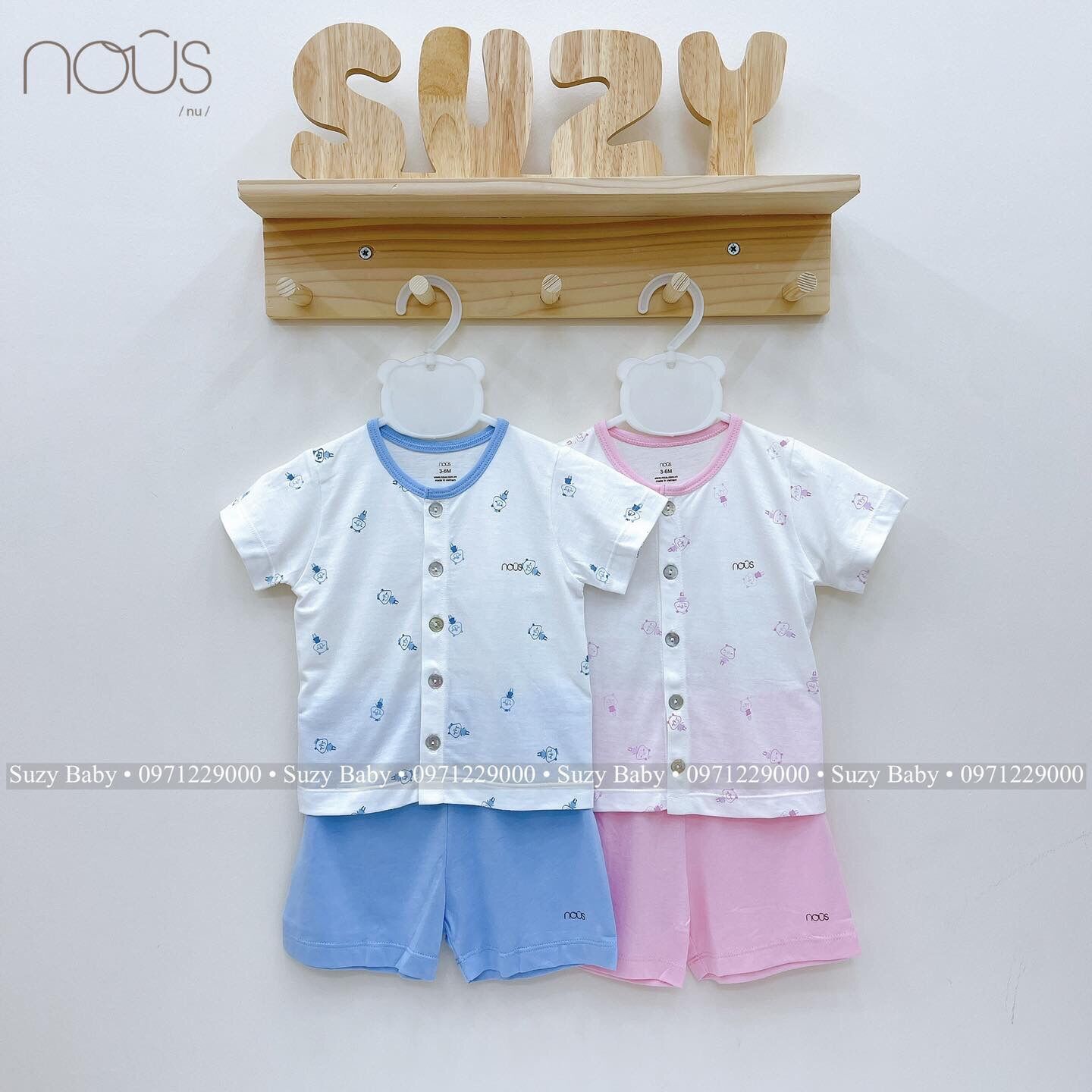 Bộ cộc tay cúc giữa nous size từ 3m đến 12m