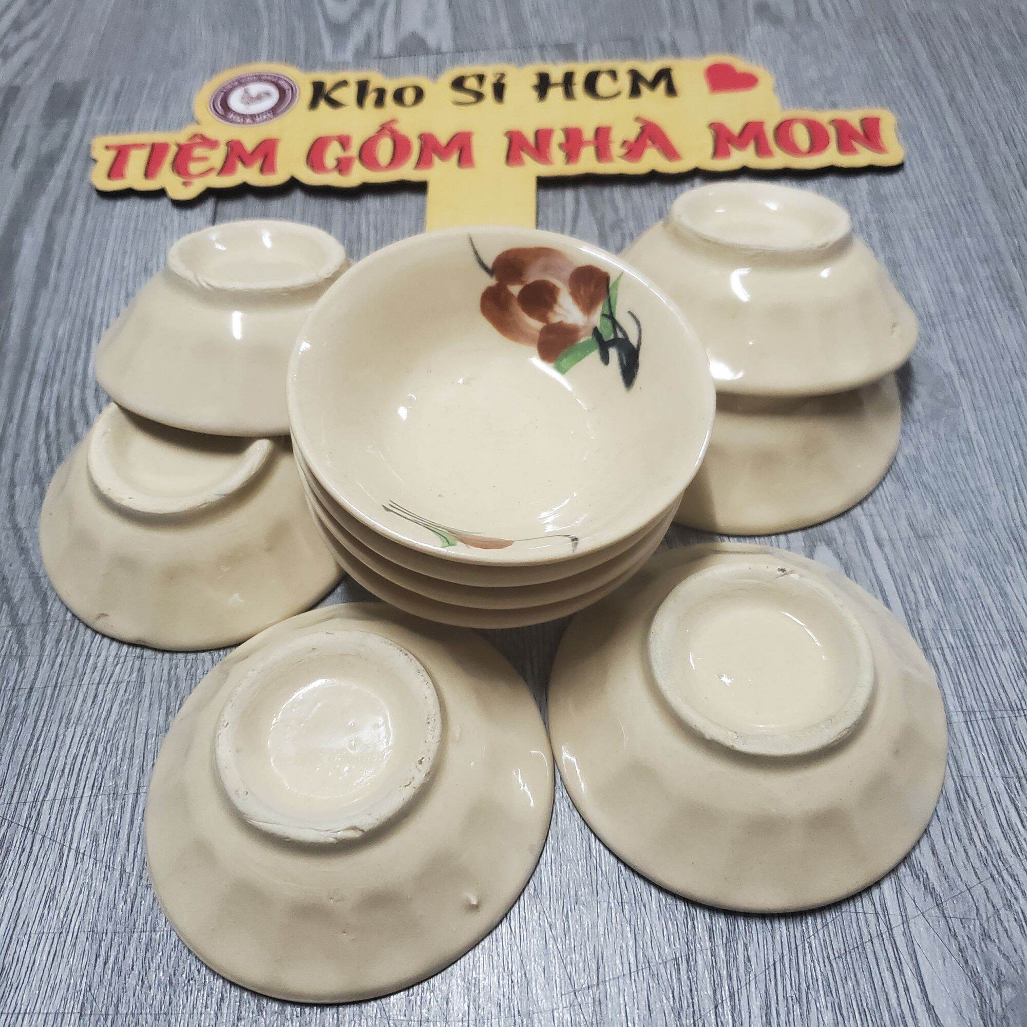 Combo 10 chén bánh bèo hoa kem loại không chân đinh đẹp