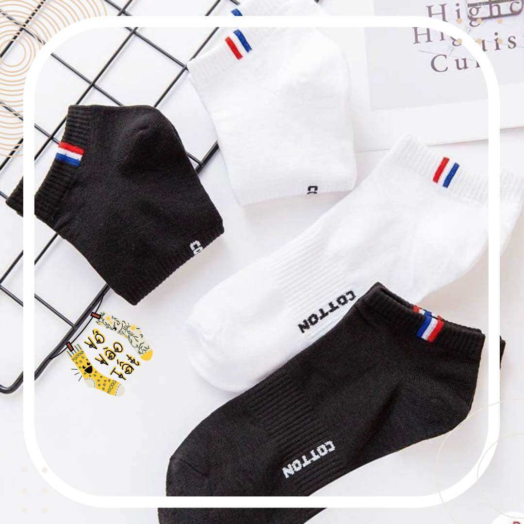 Tất/ vớ cổ ngắn nam cotton trắng đen