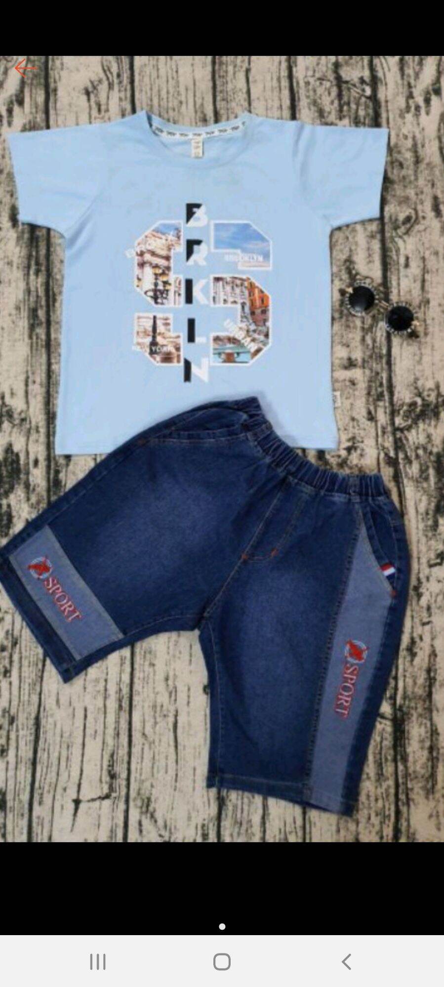 Bộ quần jean áo thun cotton bé trai 30_35kg