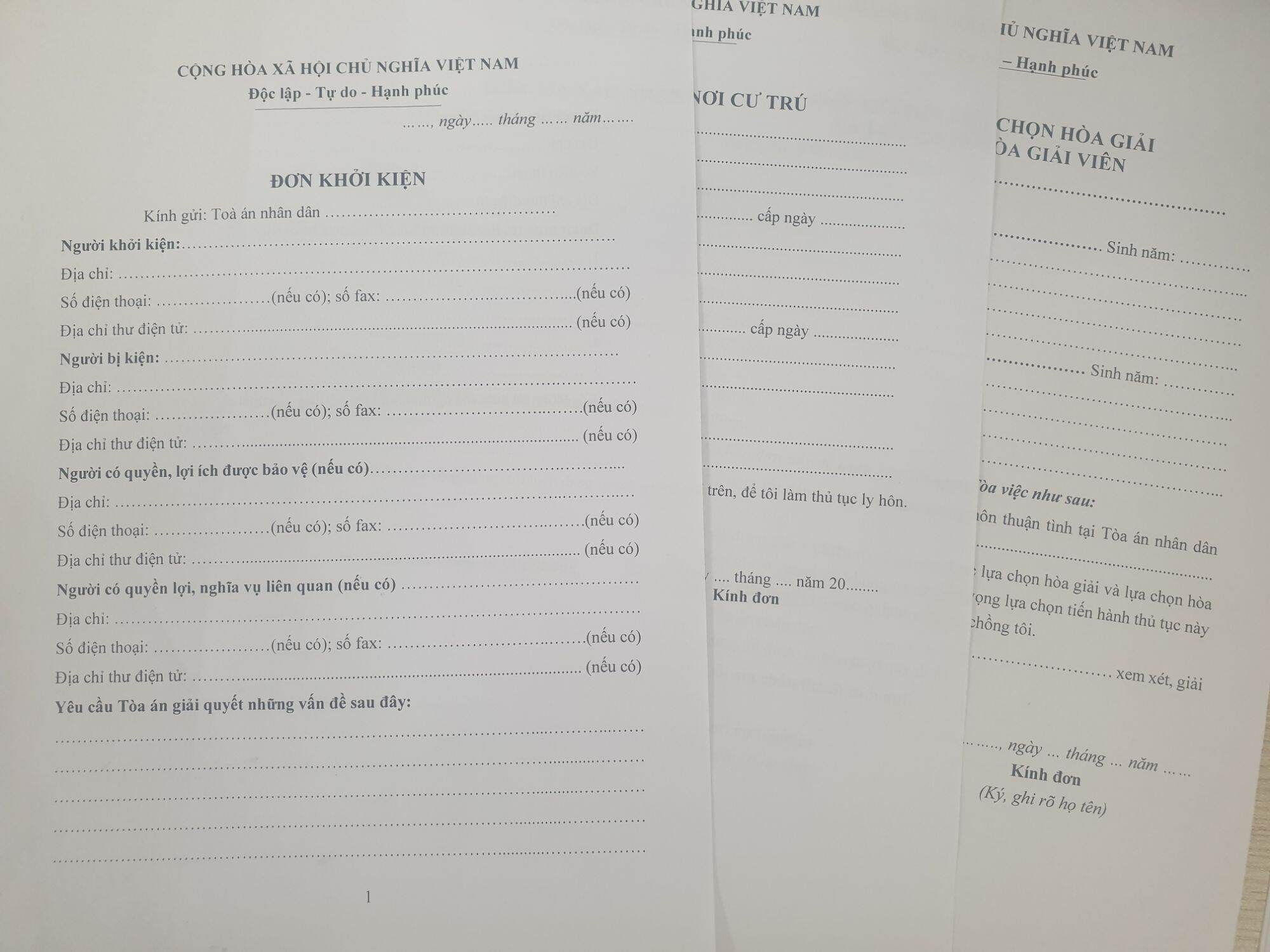 Combo Đơn ly hôn đơn phương (Thiếu giấy tờ Cmnd, Hộ khẩu bị đơn)