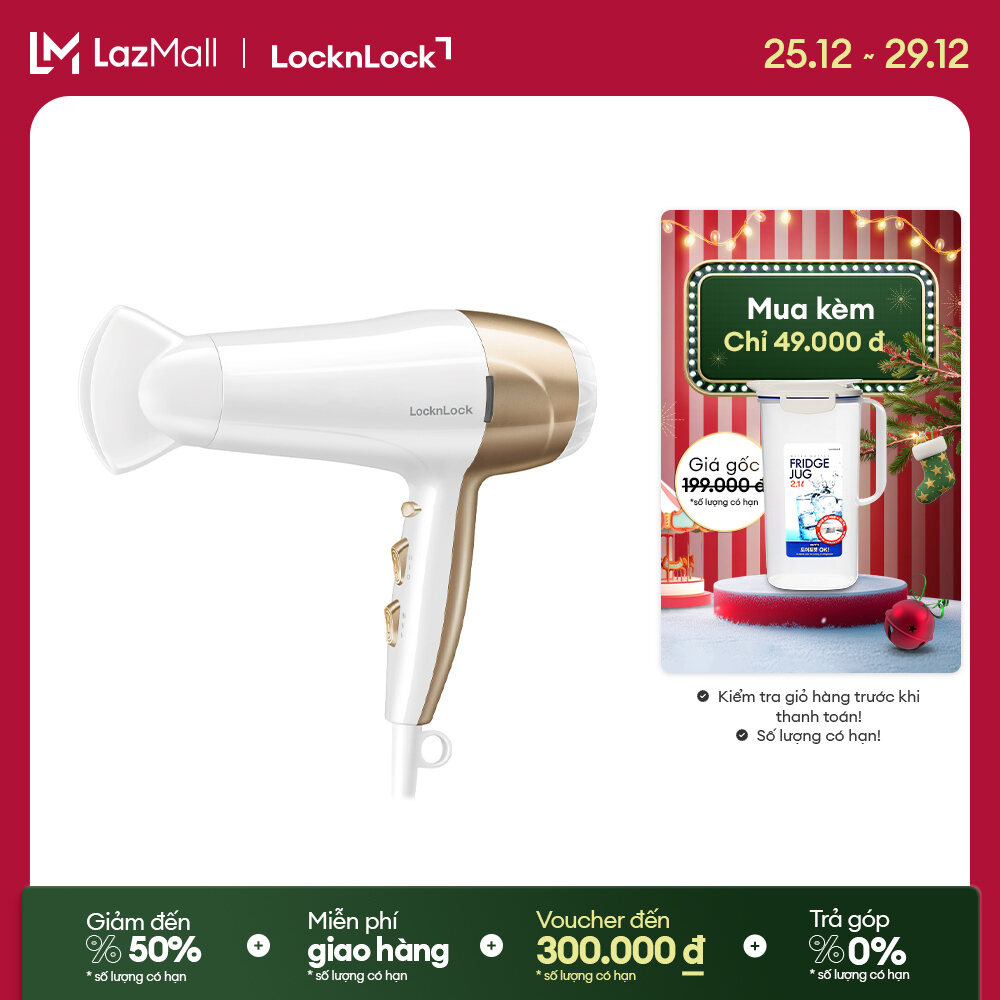 ENA136WHT - Máy Sấy Tóc Lock&Lock cao cấp - 3 chế độ nhiệt Có nút làm mát 2200W - Màu Trắng - Hàng chính hãng - Bảo hành 2 năm