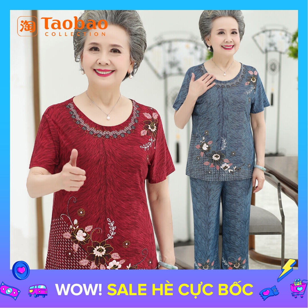 Trang Phục Bà Nội Trang Phục Mùa Hè Bộ Đồ Lụa Lạnh Tay Ngắn Bộ Hai Chiếc Tay Dài Cho Nữ Người Già Trung Niên 70 Tuổi 80 Quần Áo Bà Nội
