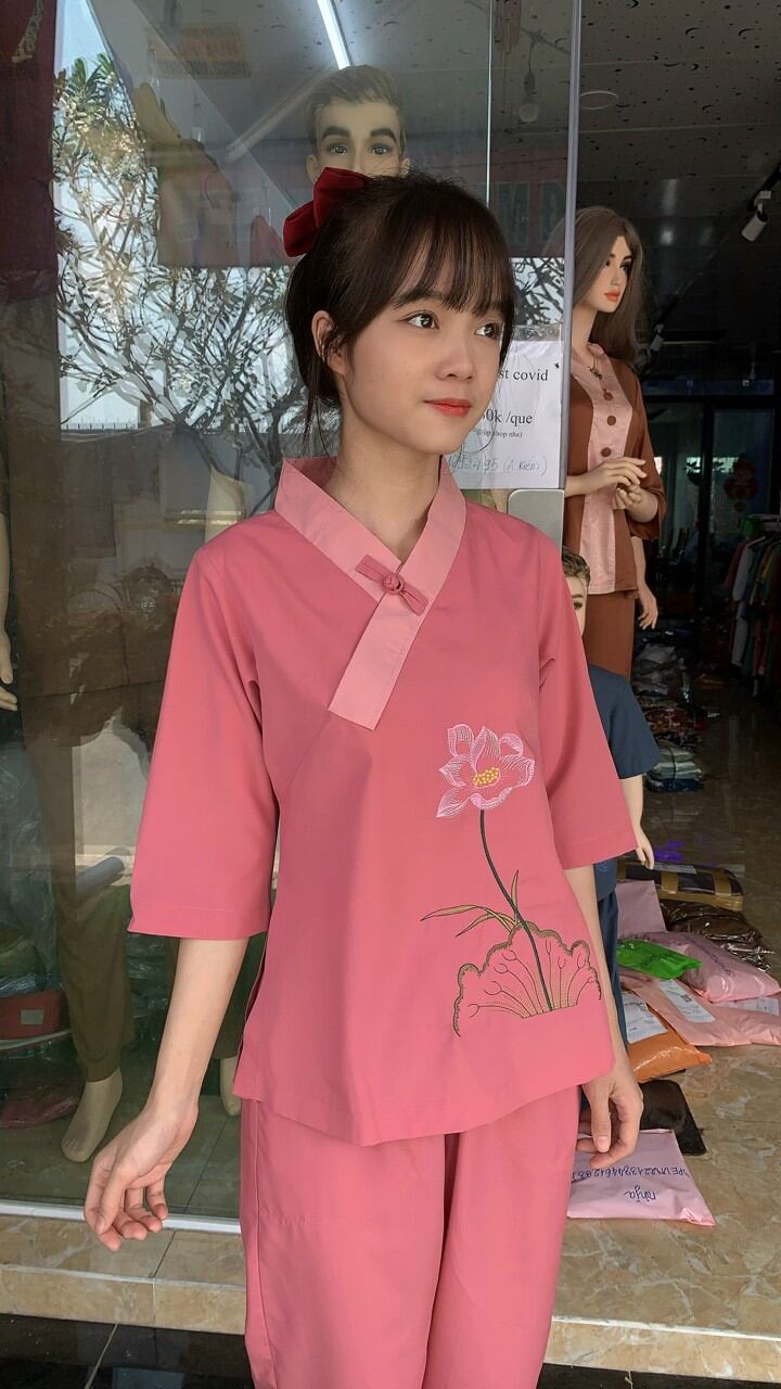 Đồ lam đi chùa, đồ phật tử vải kate 1 nút