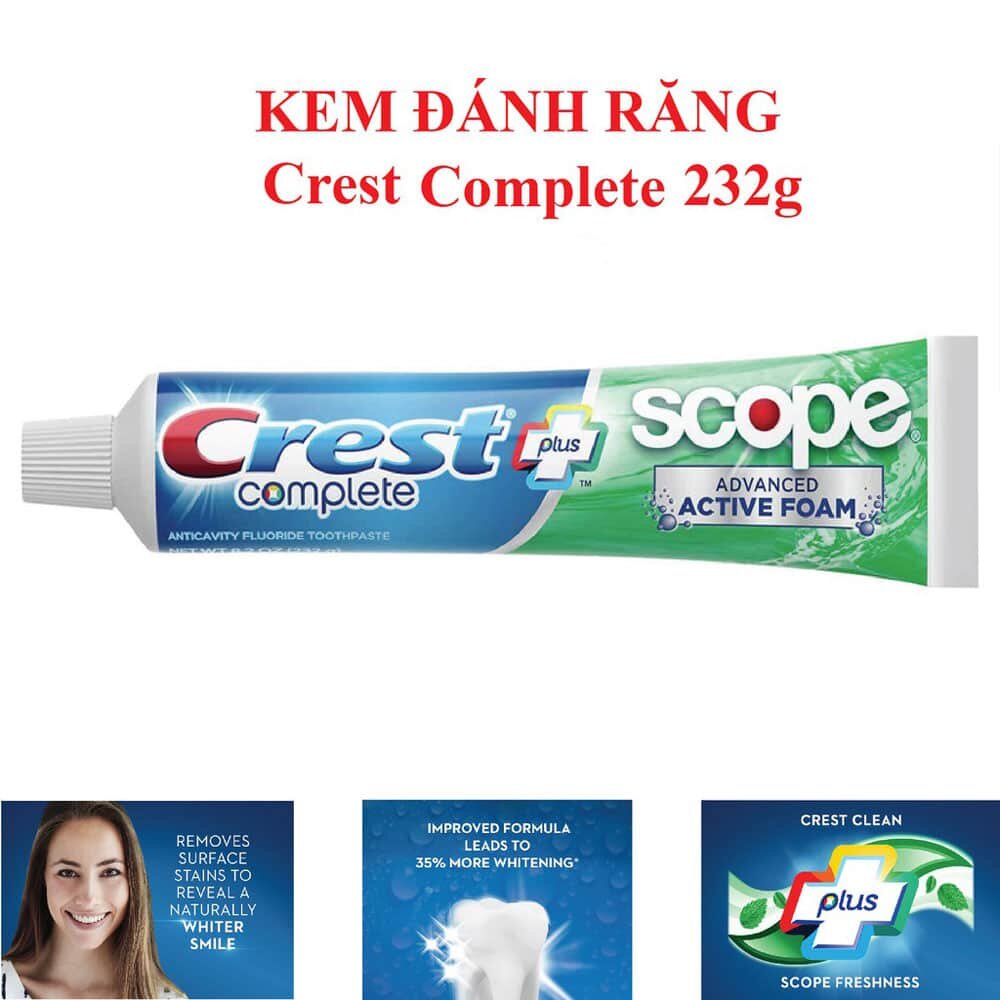 Kem đánh răng Crest Complete Scope 232 gr Mỹ.