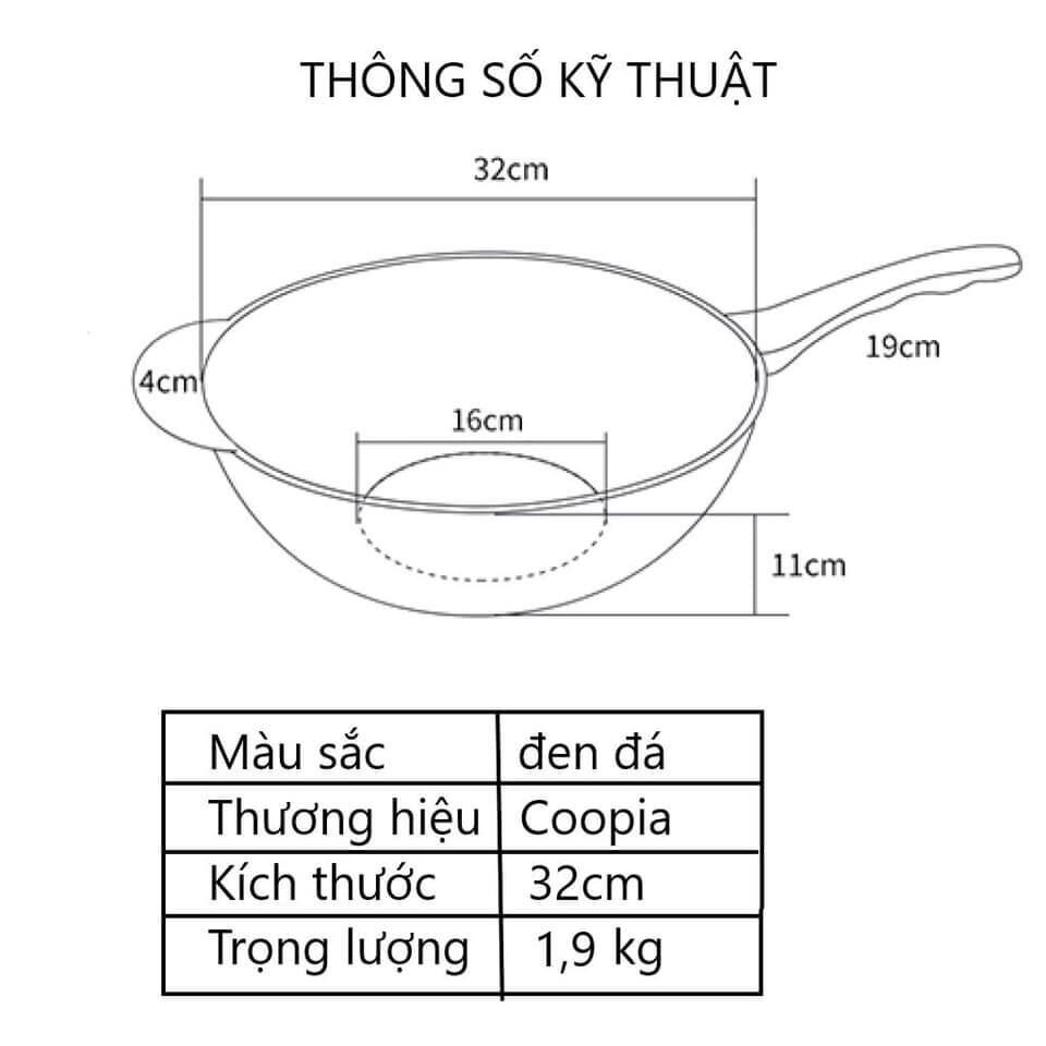 Chảo chống dính siêu bền đá sâu Coopia Hàn Quốc Có Nắp : size 32cm