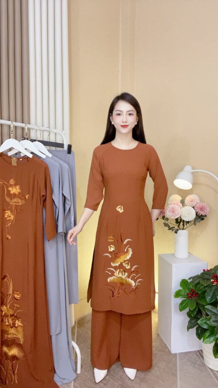 Sét Áo Dài  cách tân đi lễ chất liệu tằm ý
