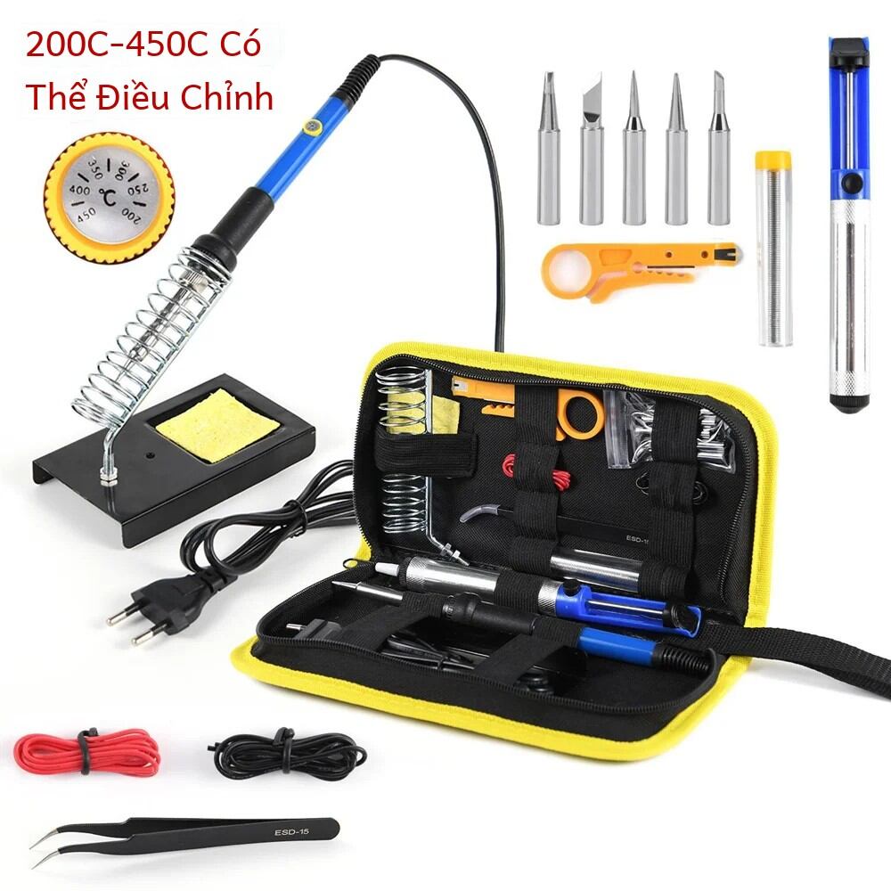 220V 60W hàn sắt Kit có thể điều chỉnh nhiệt độ 15 trong 1 công cụ thiết lập với hàn sắt EU cắm màu xanh AU tùy chọn