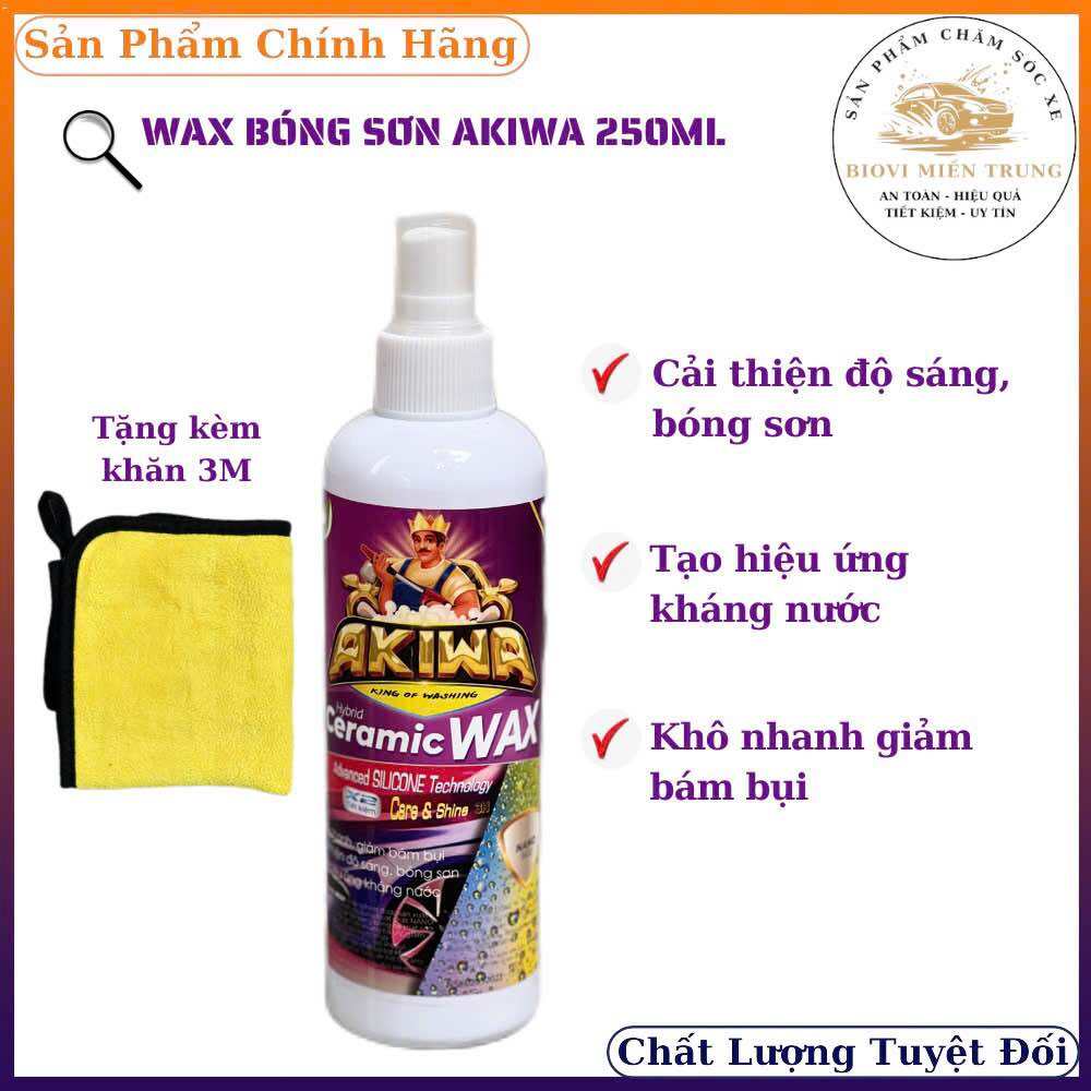Wax Bóng Sơn Akiwa-Biovi 250ml - Giúp Tăng Độ Sáng Bóng Cho Sơn Xe Luôn Như Mới Chuyên Dụng Dành C