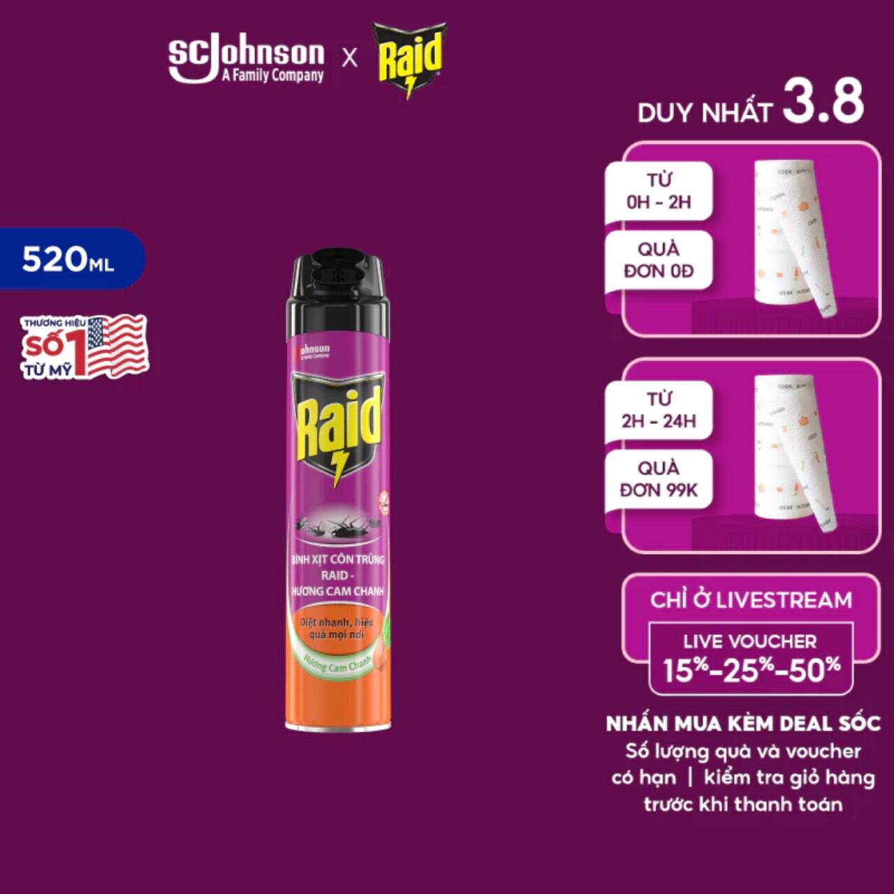 Bình xịt muỗi Raid 520ml