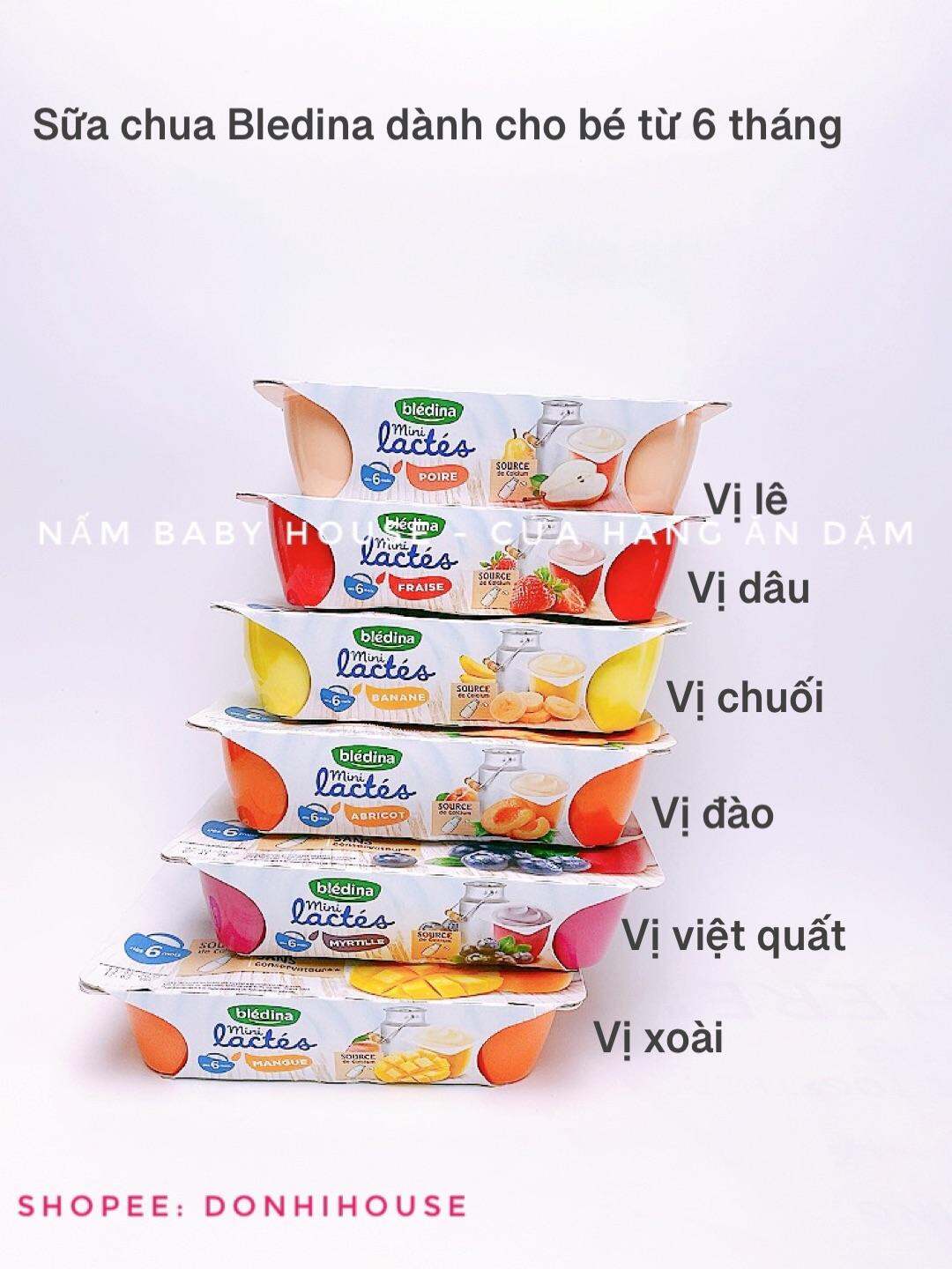 Sữa chua Bledina Pháp dành cho bé ăn dặm từ 6 tháng vị dâu, chuối, xoài, việt quất, mâm xôi ( 1 lốc 6 hộp)