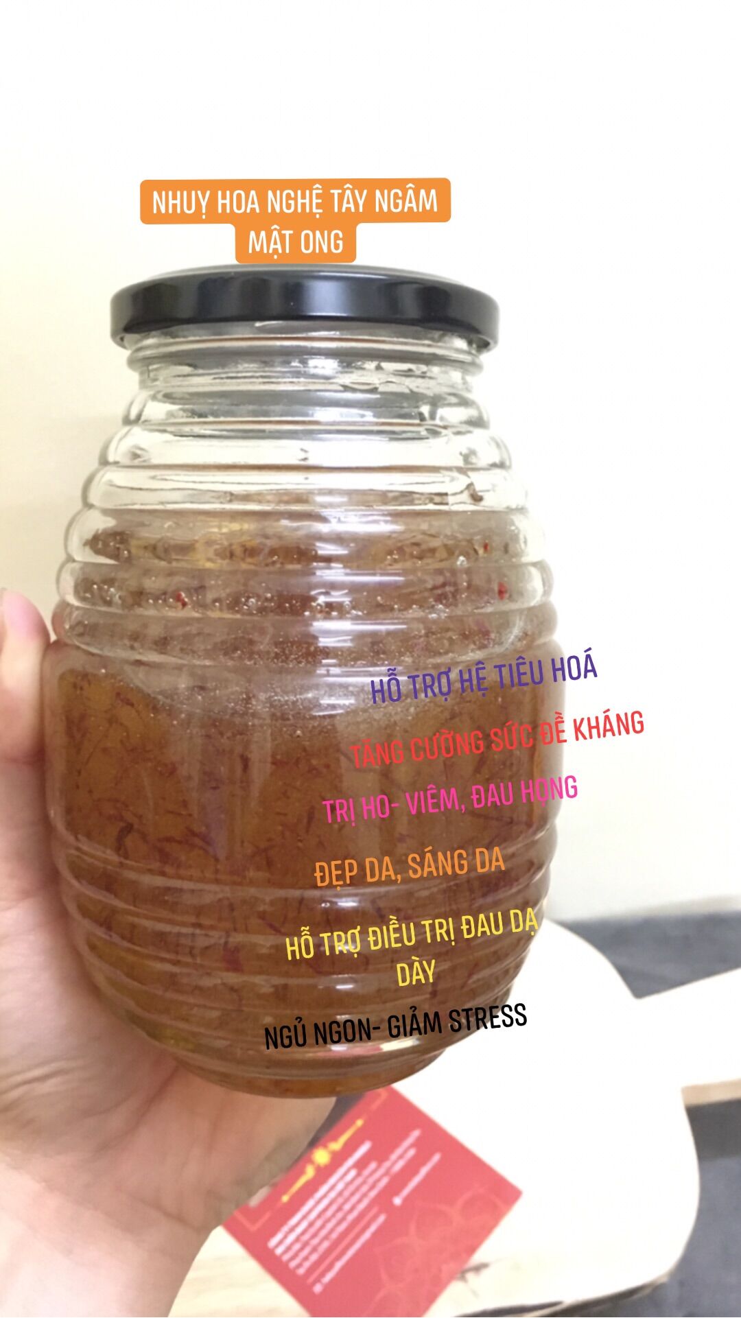 Nhuỵ hoa nghệ tây ấn độ ngâm mật ong - hủ 400ml mật ong hoa rừng + 1gr saffron