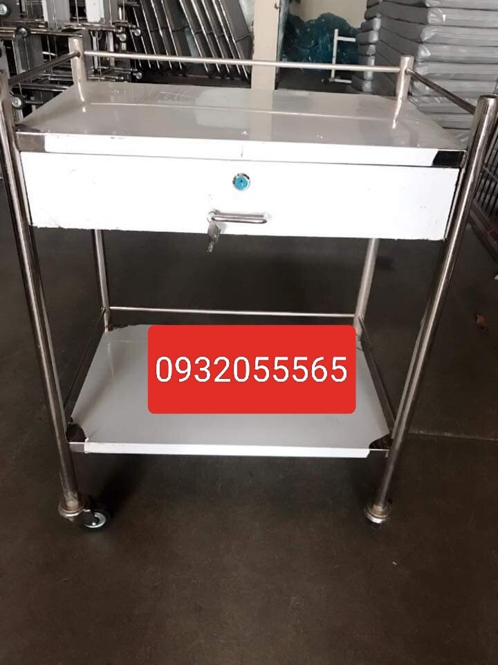 Xe đẩy y tế inox 30x40 , 2 tầng có hộc kéo dùng trong spa , bệnh viện , phòng khám