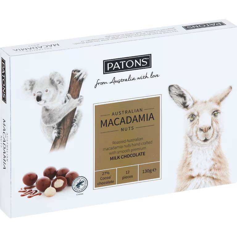 Hạt macadamia bọc Socola Úc PATONS Australian Macadamia Nuts Milk Chocolate 130g