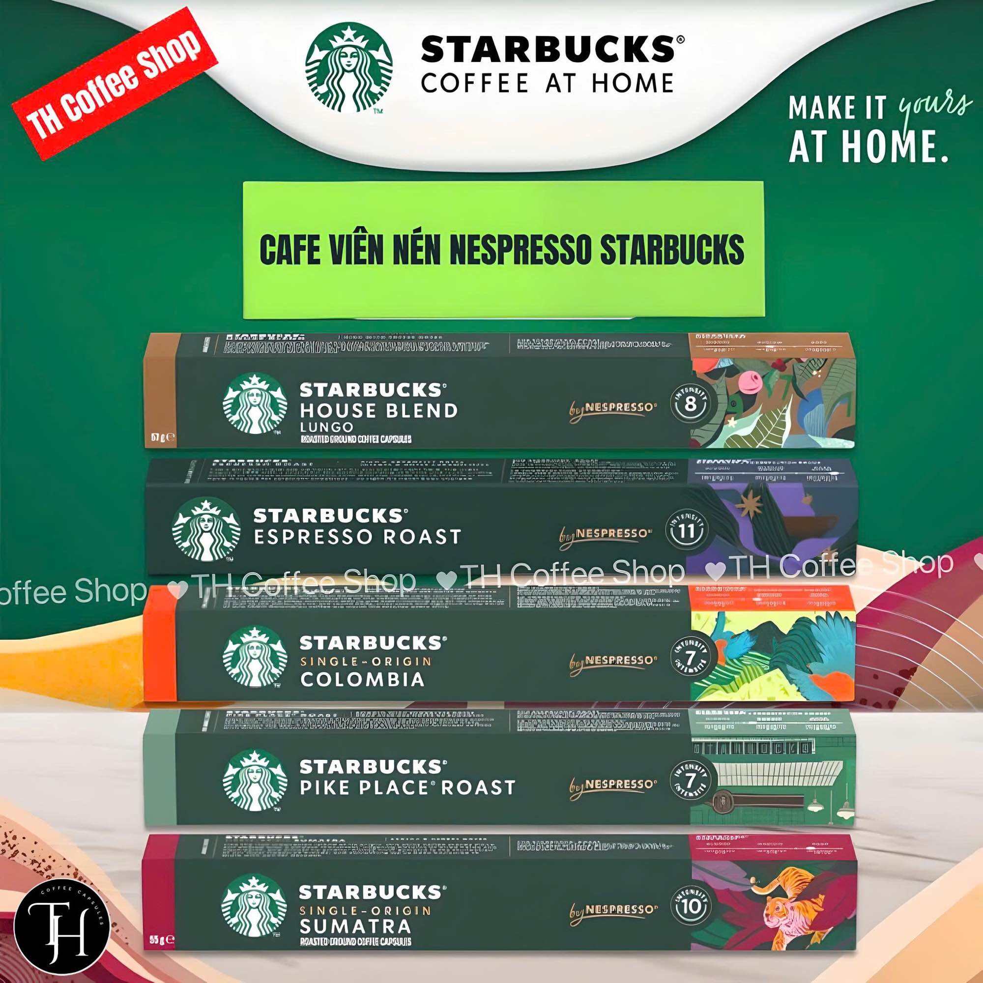 Cà phê viên nén Nespresso Starbucks dùng cho máy Nespresso (hộp 10 viên nén) - Đủ 10 hương vị khác nhau