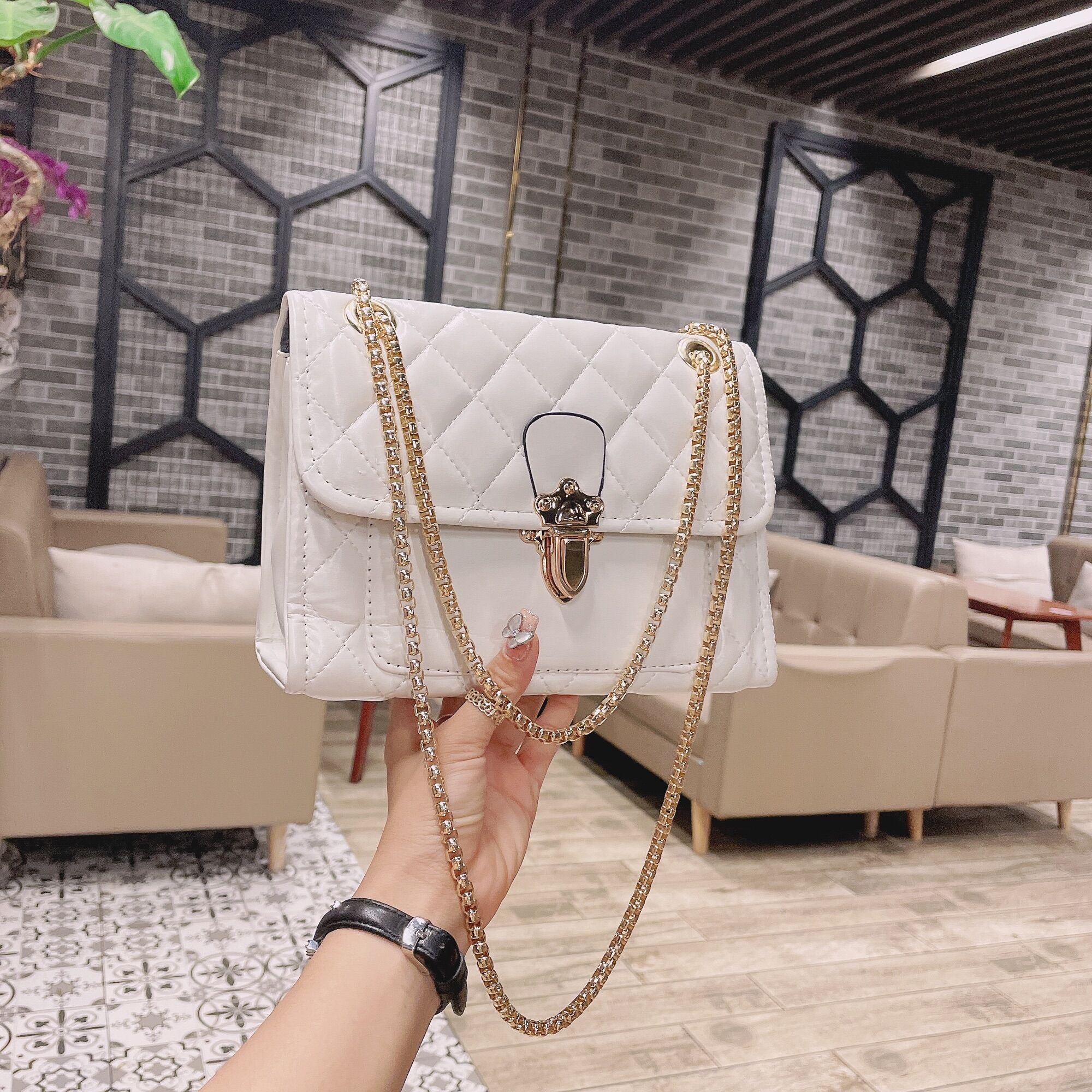 Túi đeo chéo trần chỉ,túi xách nữ khoá sập thời trang N345