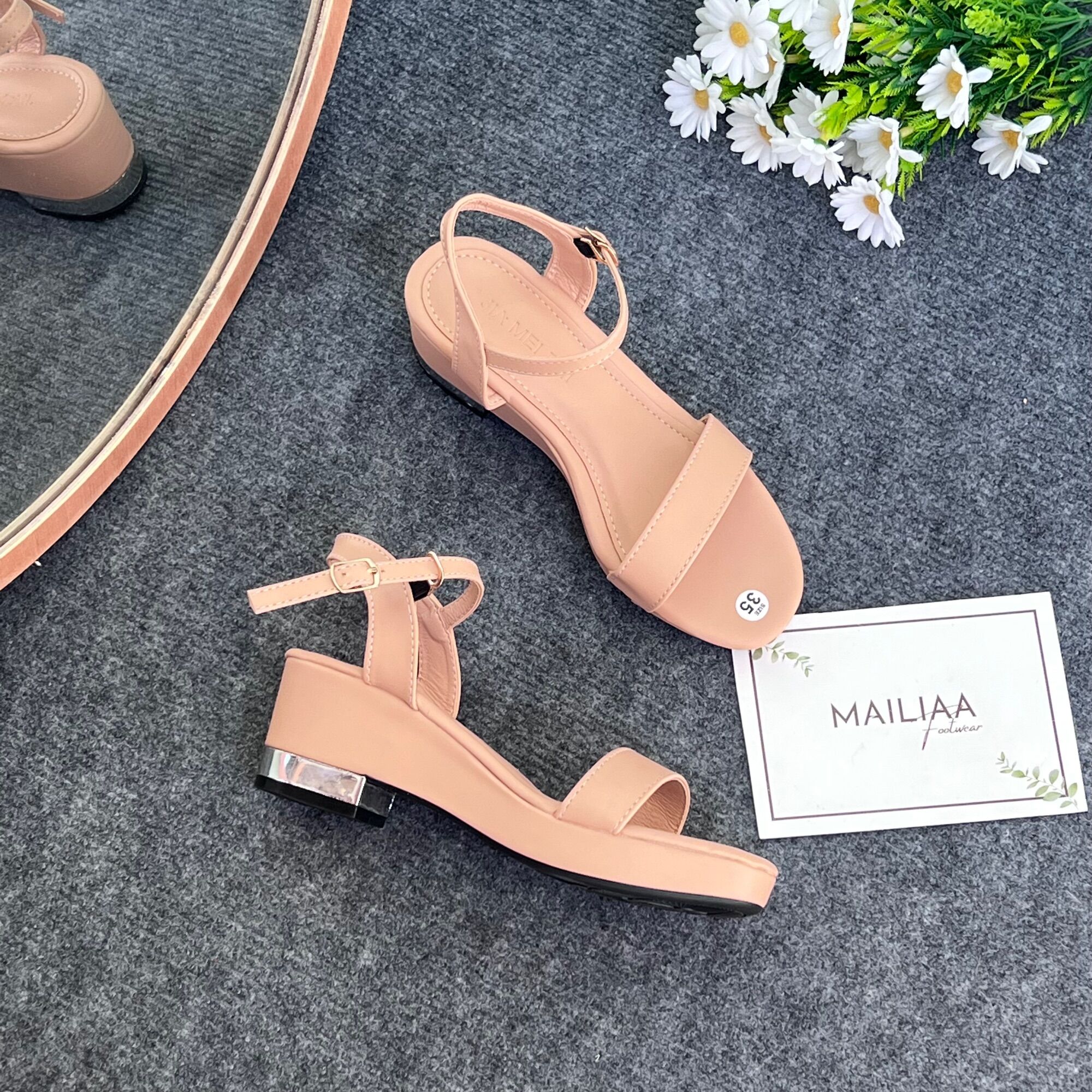 Sandal quai ngang MAILIAA đế xuồng gót bạc 5 phân