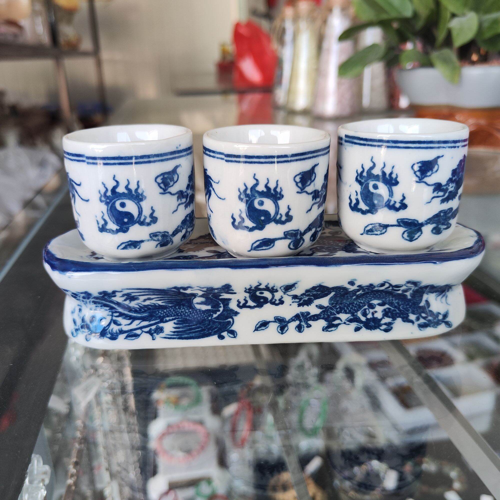 Bộ 3 chén thờ cúng - bộ kỷ 3 chén men lam