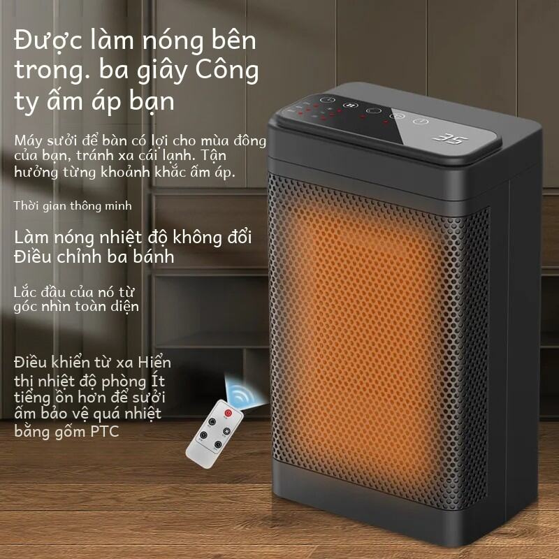 Máy Sưởi Điện Mini PTC 1500W Có Điều Khiển Từ Xa Cho Phòng Ngủ Gia Đình Bàn Văn Phòng Quạt Sưởi Ấm Máy Tính Để Bàn Di Động Thiết Bị Ấm Áp