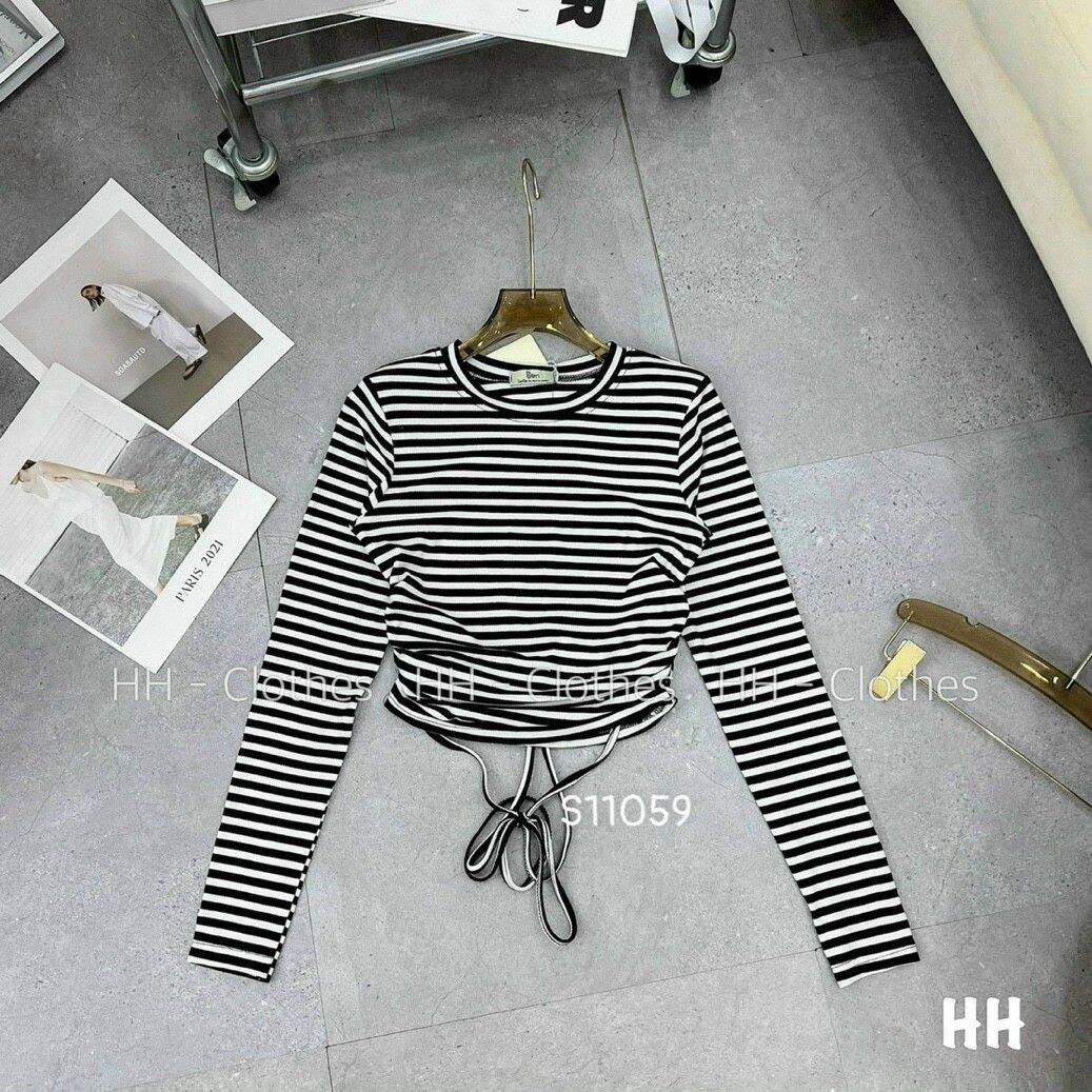 ÁO THUN KIỂU TAY DÀI DÁNG CROPTOP ÁO PHỐI DÂY QUẤN EO SIÊU CƯNG FORM 45KG,ÁO THUN CỔ TRÒN,ÁO THUN HỞ EO QUẤN DÂY FORM ÔM(c)