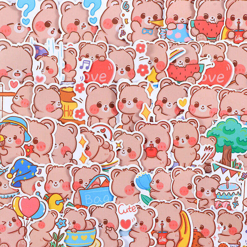 Set 50 miếng sticker hình dán chống nước gấu thỏ dễ thương