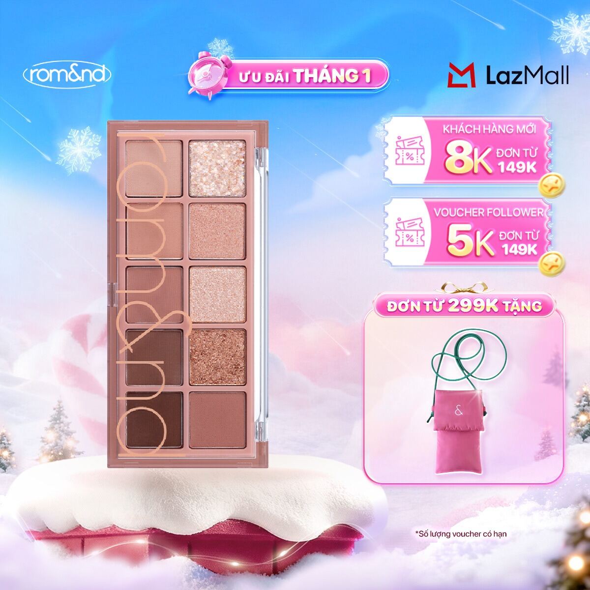   Rom&nd  Bảng phấn mắt 10 màu siêu lấp lánh Hàn Quốc Romand Better Than Palette 7.5g 