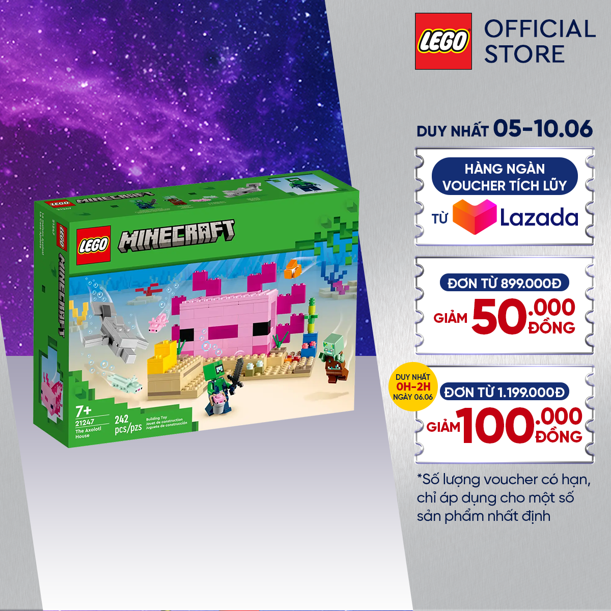 Lego minecraft 21247 đồ chơi lắp ráp ngôi nhà cá axolotl