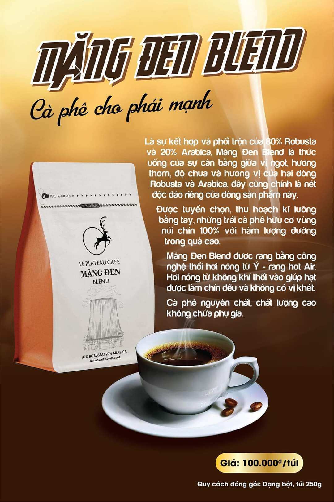 Cà phê Măng Đen Blend - cà phê trái chín nguyên chất (bột pha phin - 250gr)