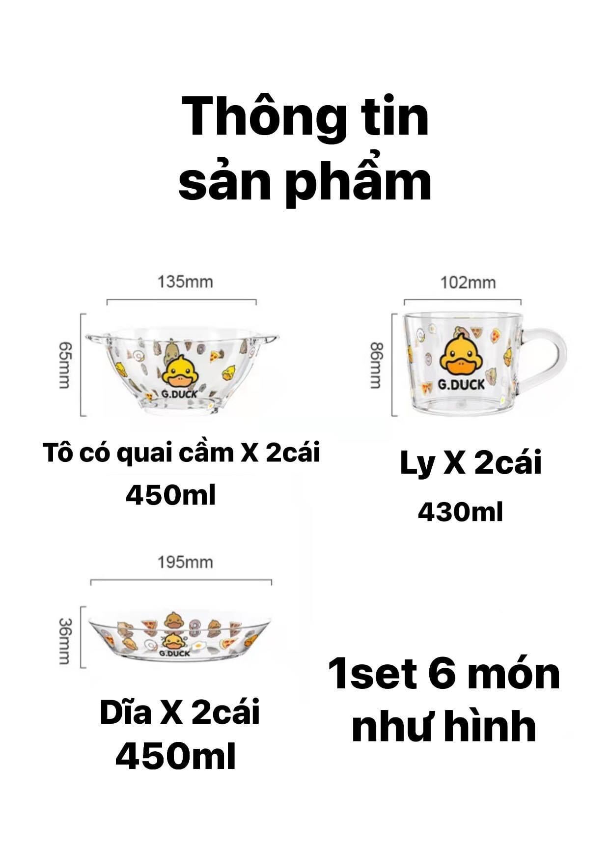 Bộ tô chén Bát Đĩa Đẹp, Chén Đĩa thủy tinh cao cấp 6 Món