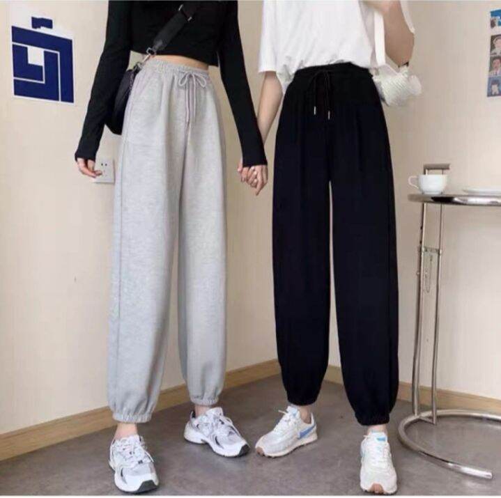 Quần jogger nữ bo gấu trơn chất thun da cá