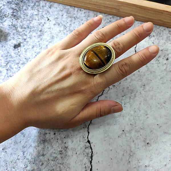 Vintage giá rẻ đá mắt hổ ngọc trai nước ngọt tự nhiên pha lê vàng mắt mèo nhẫn cho nam và nữ