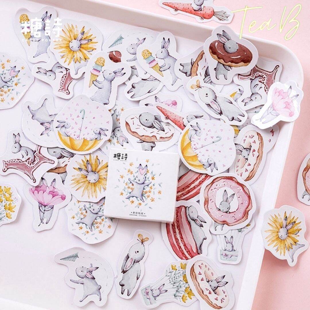 Set 45 Sticker trang trí hình thỏ Kawaii